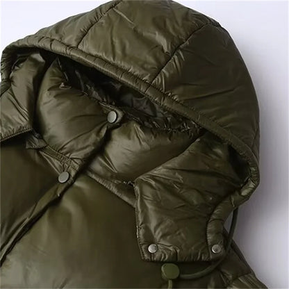 Autumn/Winter New Product Women's Standing Neck Hooded Long Sleeve Side Pocket Short Cotton Coat Jacket