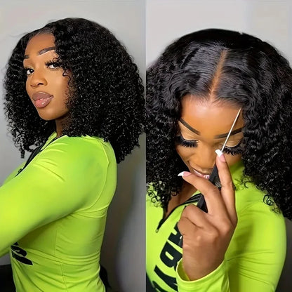 Glueless Preplucked Human Wigs Ready to Go Curly Short Bob Wigs 250% HD 13x4 Lace Frontal Human Hair Wigs Deep Wave Frontal Wig