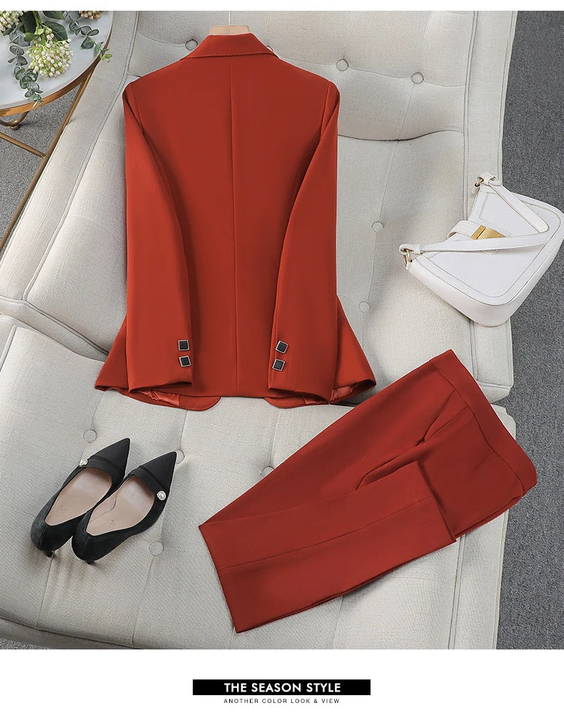 Autumn Winter Women Pant Suit Office Ladies Female Business Work Wear 2 Piece Set Formal Blazer Jacket And Trouser