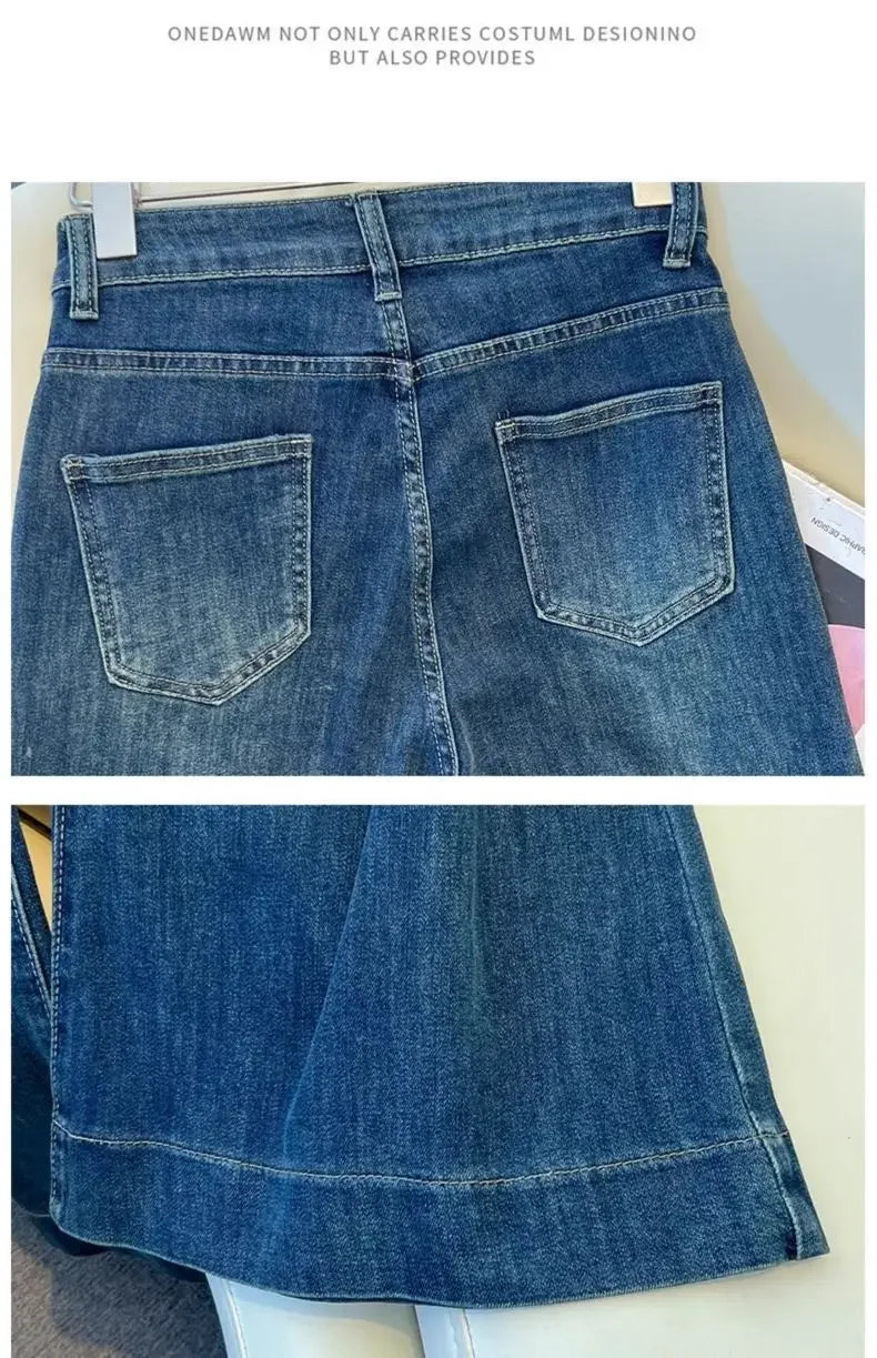 Retro High Waist Bell Bottom Jeans Women's Spring 2025 New Loose Wide Leg Denim Pants Slimming Effect Vintage Style