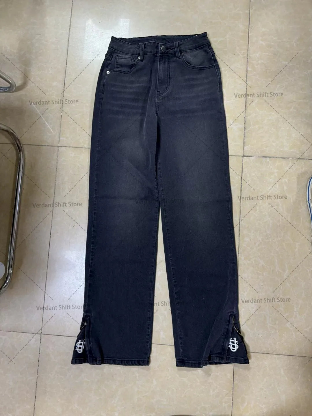 Y2K Cuffed Zipper Embroidered Wide-Leg Jeans Street Gothic Hip-Hop Loose-Fit Fashionable Men's Jeans Trendy Versatile Denim Pant