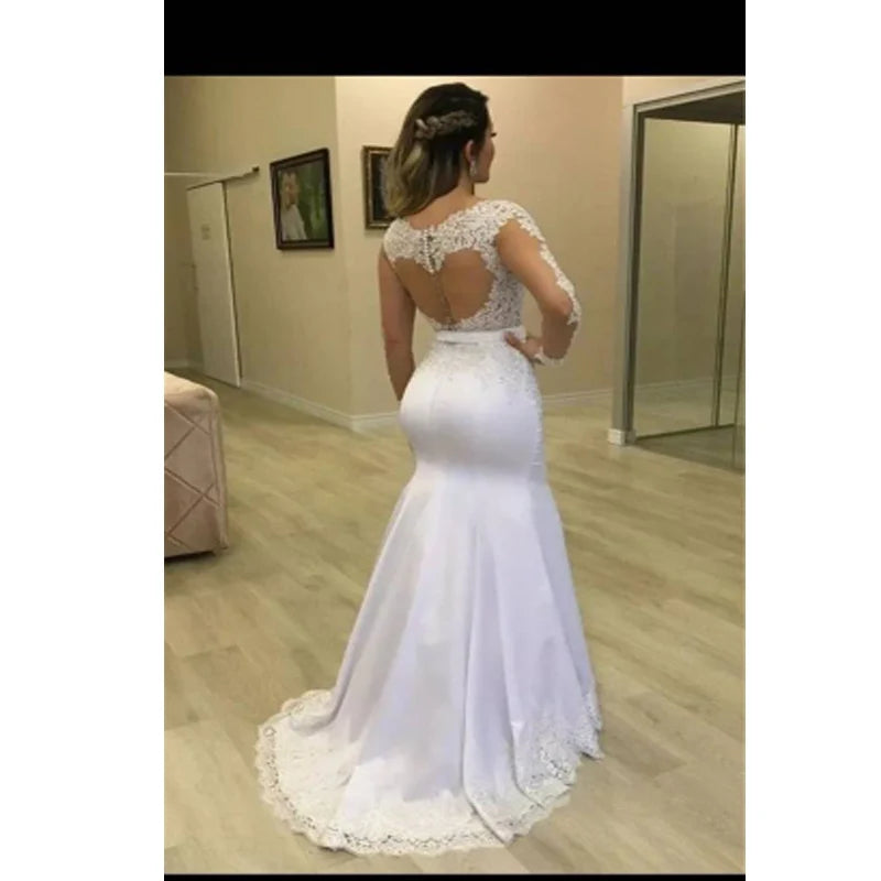 Lace 2 In 1 Mermaid Wedding Dresses Long Sleeves Scoop Neck Detachable Train Puffy Tulle Appliques Bridal Gowns Customized