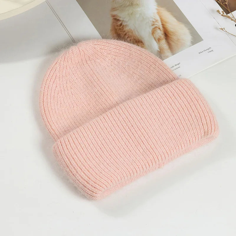 Women Winter Hat Real Rabbit Fur Winter Hats For Women Fashion Warm Beanie Hats Women Solid Adult Cover Head Cap