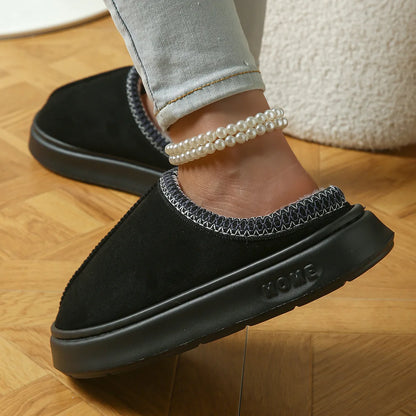 Pantoufles D'hiver Chaudes Pour Femmes, Intérieur En Peluche, Semelle Épaisse Antidérapante, Chaussures De Maison Chaudes Brodée