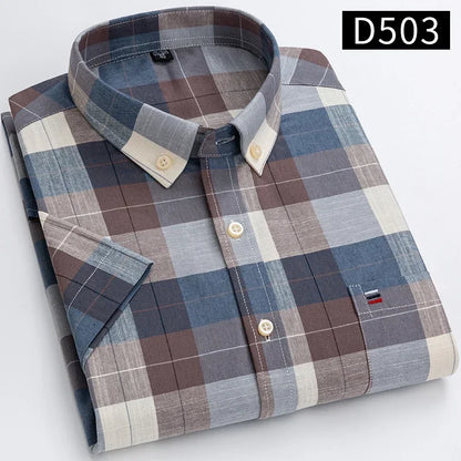 Plus size 7XL100%cotton oxford summer Casual Short sleeve shirts for men soft slim fit formal plain shirt white plaid clothes