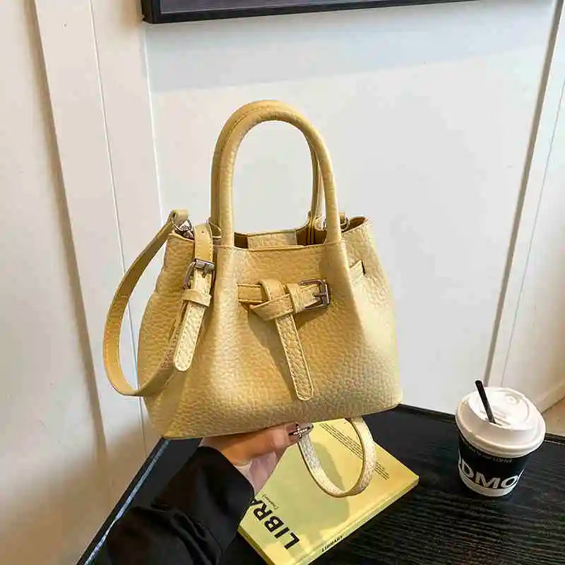 Fashion Red Bucket handbags Korean Casual Simple One Shoulder Bags Summer Female Temperament Versatile PU Crossbody Bag