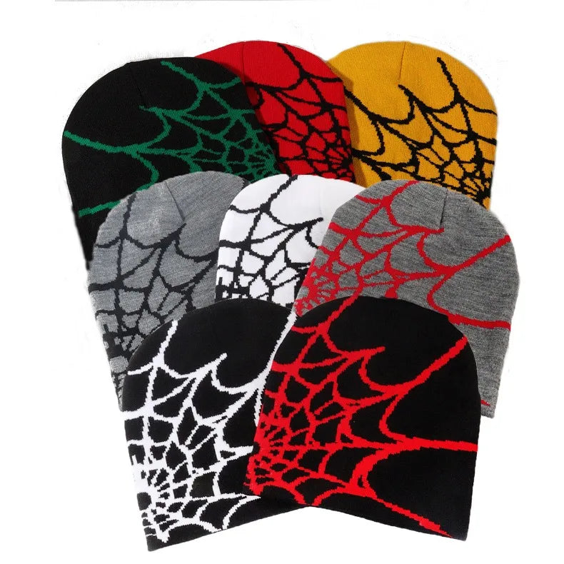 Knitting Spider Web Design Hat Skullies Beanies for Men Women Pullover Pile Cap Y2k Goth Warm Beanie Hats New Hip-hop Street Cap