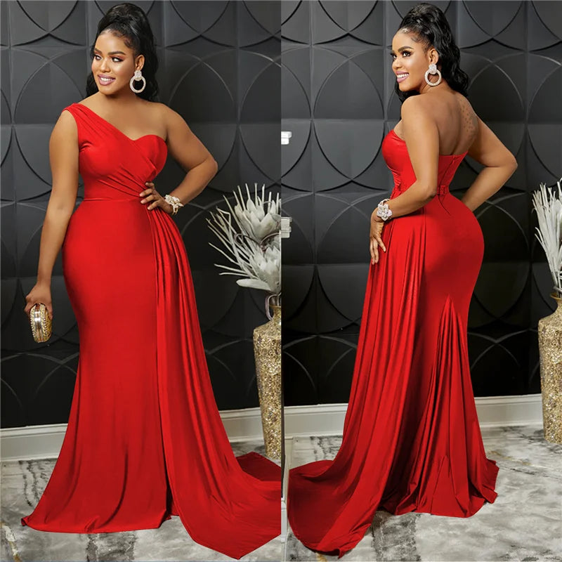 Sexy One Shoulder Elegant Evening Dresses for Women Party Night Mermaid Dress Backless Side Split Bodycon Long Dress Vestidos