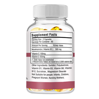 Niacinamide Capsules Contain Vitamin B3 - 99% High Purity Promotes Immune System and Skin Health