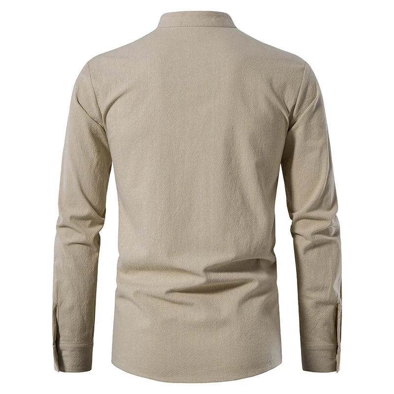 New Men's Casual Blouse Cotton Linen Shirt Tops Long Sleeve Tee Shirt Spring Autumn Slanted Placket Vintage Yoga Shirts