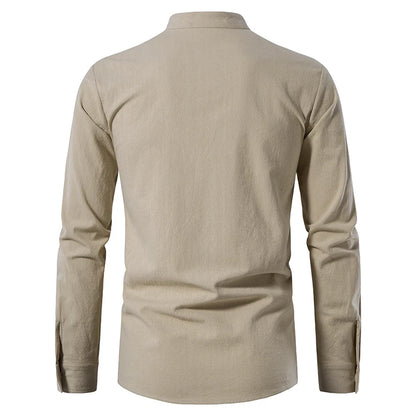New Men's Casual Blouse Cotton Linen Shirt Tops Long Sleeve Tee Shirt Spring Autumn Slanted Placket Vintage Yoga Shirts