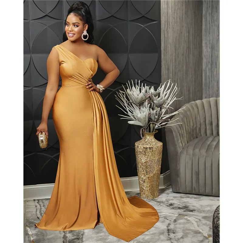Sexy One Shoulder Elegant Evening Dresses for Women Party Night Mermaid Dress Backless Side Split Bodycon Long Dress Vestidos