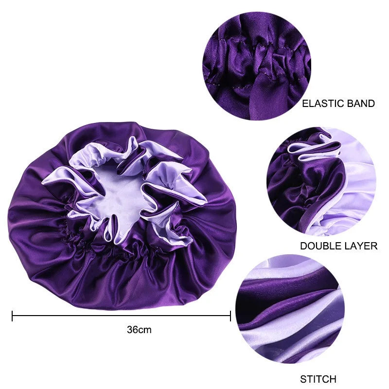 Lady Silk Night Sleep Hats Double Layer Head Cover Fashion Shower Cap Adjustable Silk Satin Bonnet For Women