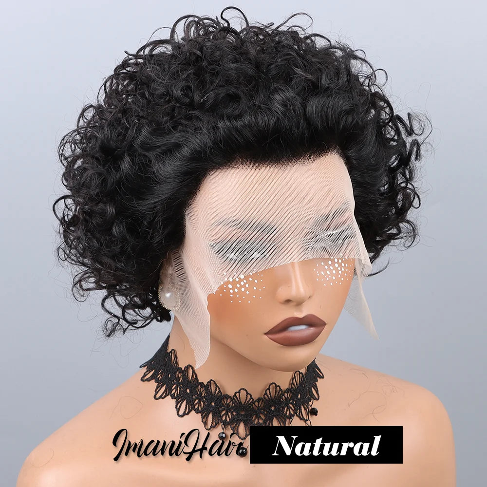 Short Curly Pixie Cut Lace Front Wigs 6 inch, 13X1 Human Hair HD Lace Front Wigs Plucked for Black Women 6 Inch, Natural Black