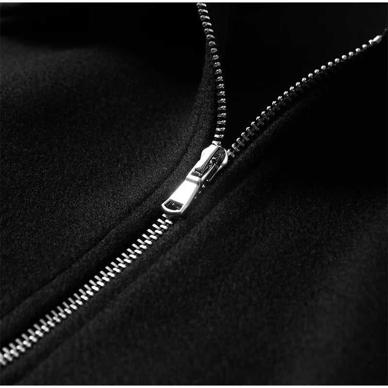 Woolen Zipper Loose Short Jacket Women Long Sleeve Lapel Solid 2025 Autumn Winter Commute Coat Street Office Warm Ladies Outwear