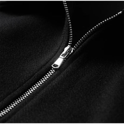 Woolen Zipper Loose Short Jacket Women Long Sleeve Lapel Solid 2025 Autumn Winter Commute Coat Street Office Warm Ladies Outwear