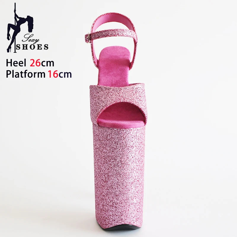 Pink Shiny Women Sandals 26CM/10Inchs High Heels Ultrahigh Heel Stripper Slippers Pole Dance Shoes Party Stage Show Sandals
