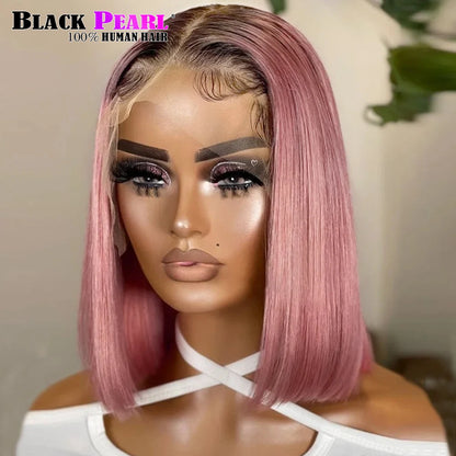 Pink Bob Wig Silky Straight Lace Front Human Hair Wigs For Women Short Bob Transparent Lace Wig Bleached Knots Pre Plucked Pink
