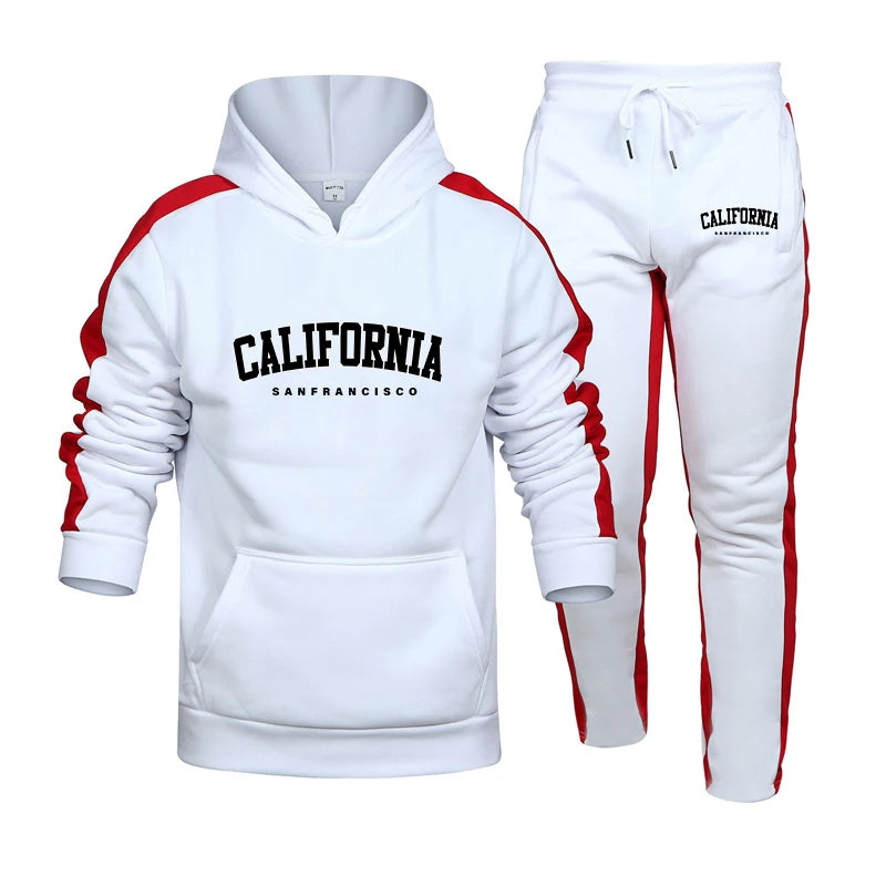 Jogging Mens Tracksuit California Print Hooded Sweatshirt+Pants 2 Piece Set Casual High Quality Comfortable Sports Trend Outfits