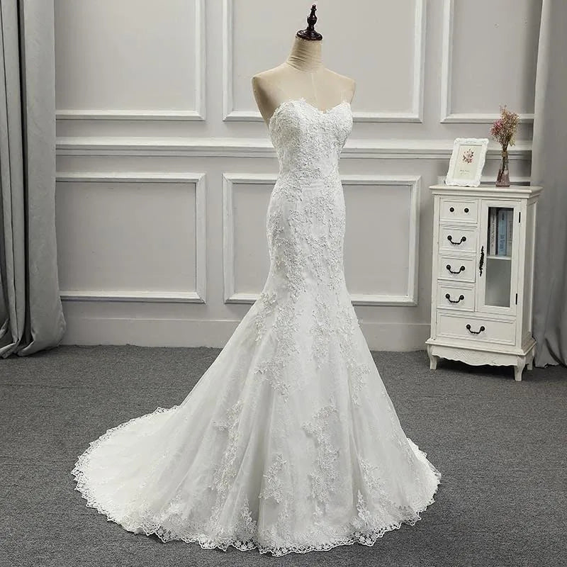 Vestidos Para Mujer Elegantes Para Boda New Strapless Slimming Fishtail Sweet Lace French Light Luxury Bride Light Wedding Dress