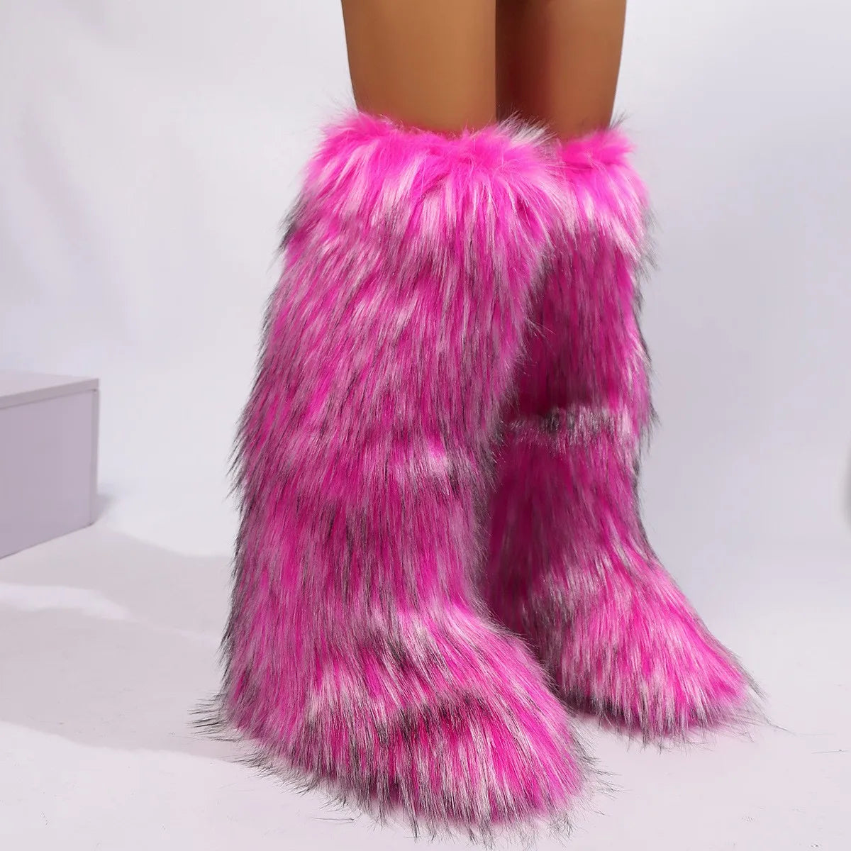 Winter Women Snow Boots Faux Fur Long Boots Warm Plush Platform Knee-high Boot Outdoor Furry Cute Over-the-knee Boots Girls Y2K