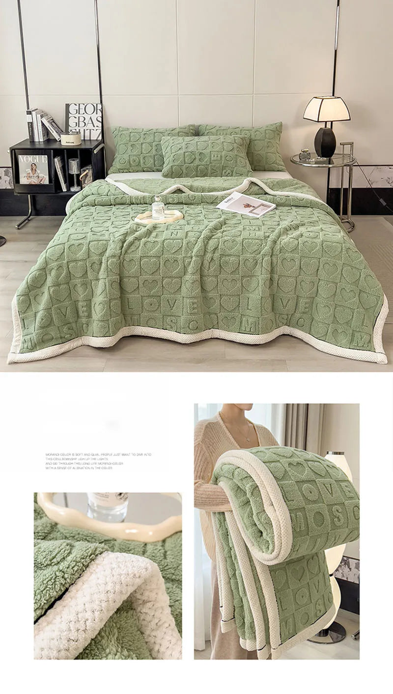 Solid Color Taffeta Velvet Carved Blanket Thick Double-Sided Plush Multifunctional Blanket Office Nap Quilt for All Seasons