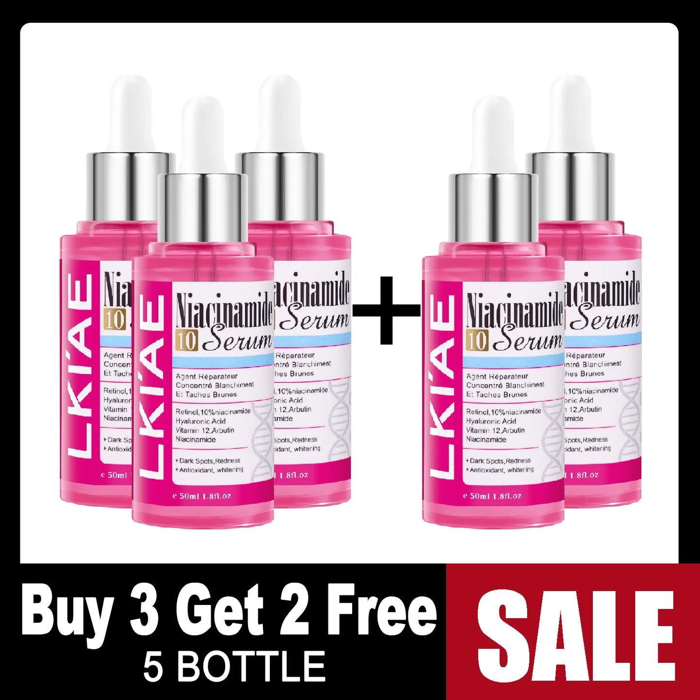 LKIAE Nicotinamide Whitening Essence, Anti-Aging, Reduce Freckles, With Hyaluronic Acid, Moisturizing Serum For Face And Body