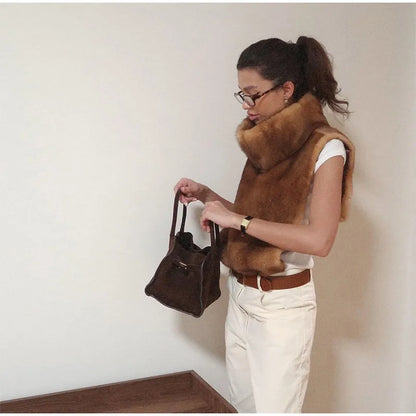 Solid Faux Fur Vest Crop Top Women Fashion Turtleneck Fluffy Short Tank Tops 2025 Winter Female Elegant Sleeveless Jacket Coat