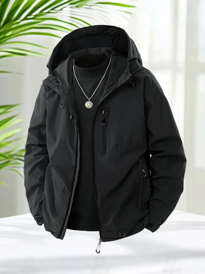 Unisex Hiking Jacket Men and Women Lightweight Waterproof Jacket Hooded Zip Up Camping Coats Thin Windbreaker Jacket Outerwear