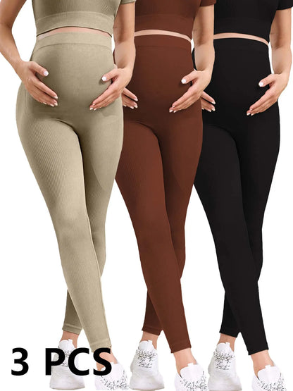 3 Pack Women's Maternity Leggings Over The Belly Pregnancy Yoga Pants Active Wear Workout Leggings