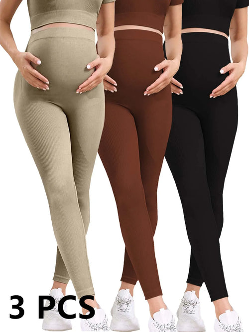 3 Pack Women's Maternity Leggings Over The Belly Pregnancy Yoga Pants Active Wear Workout Leggings