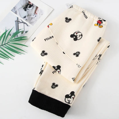 Mickey Thermal Winter Maternity Pajama Pants Adjustable Waistband Soft Fleece Pregnant Women Sleepwear for Autumn Winter Nursing
