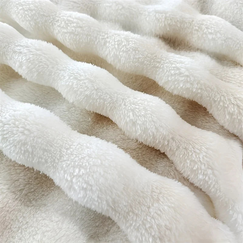 Luxurious Faux Rabbit Fur Bed Blanket - Soft, Thick, and Warm  Throw  All Seasons, Versatile for Sofa, Shawl, Travel, and Gifts