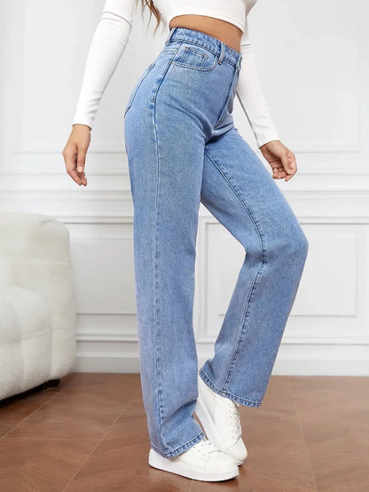 High Waist Straight Leg Jeans for Women New Style Cross-Border High Waist Slim Fit Long Jeans Trendy Women's Denim Pants