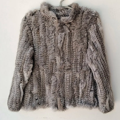 Women Winter Real Rabbit Fur Knitted Coat Female Casual Long Sleeve Genuine Fur Jacket Warm Thick Outwear Femme