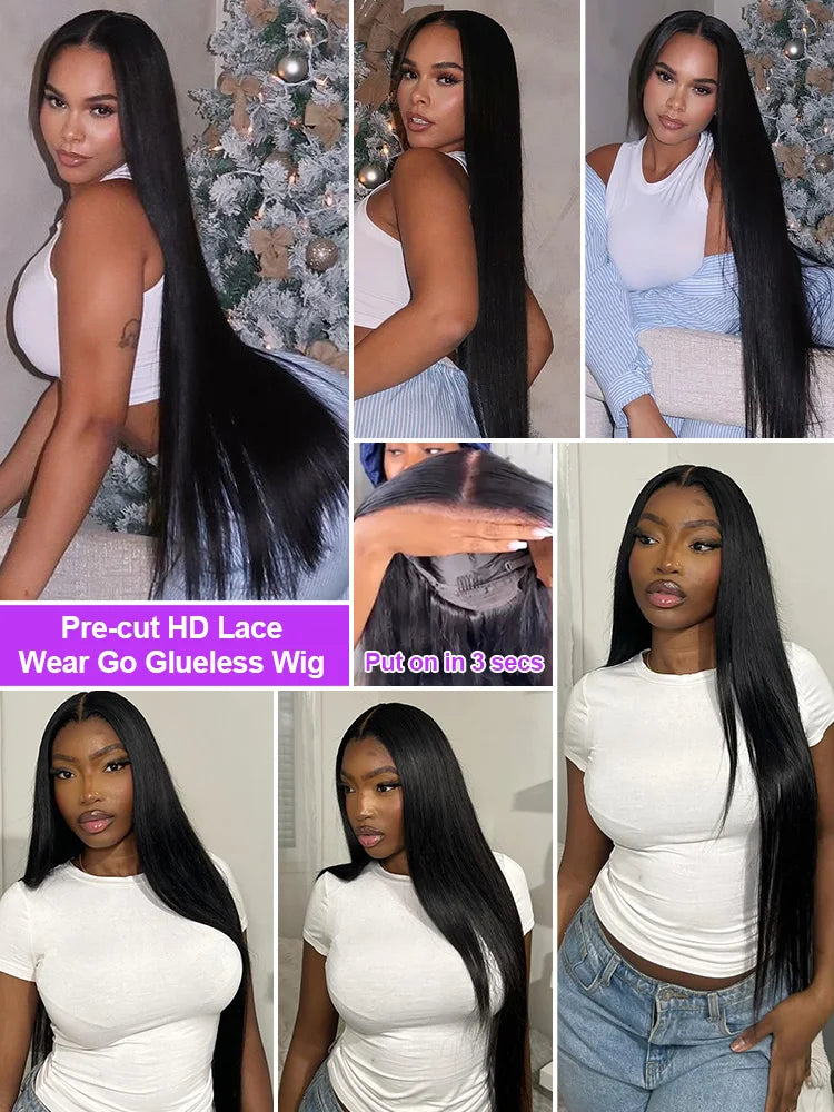 Pre Cut No Glue Bone Straight Glueless Wigs Human Hair 30 40 Inch 13x4 13x6 HD Lace Frontal Wig For Women 100% Human Hair Wigs