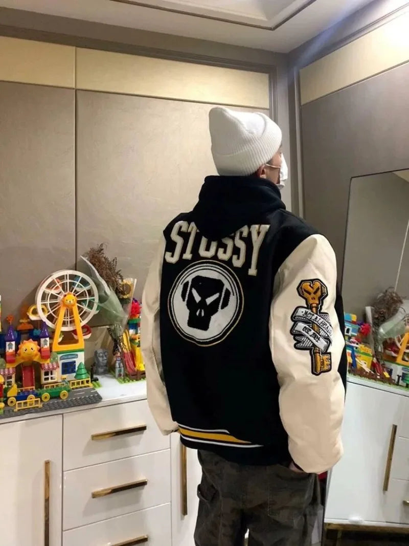 New Fashion Letter Pattern Flocking Embroidery Casual Jacket Women Y2K College Hip Hop Popular Couple Sport Baseball Uniform Top