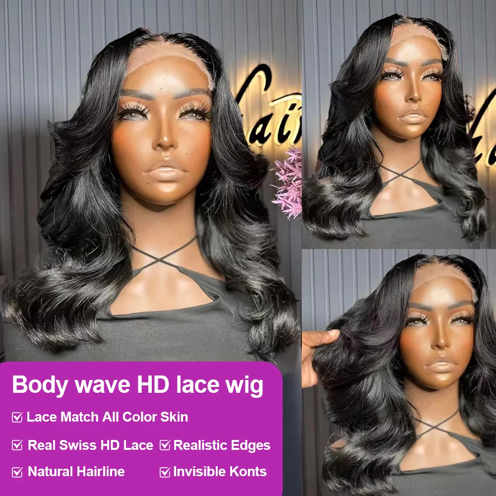Short Bob Wig 13x4 Body Wave Glueless Wig Human Hair Brazilian Ready To Go Lace Frontal Wig Pre Cut No Glue For Women Preplucked