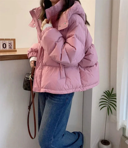 Women Korean Cotton Parkas Hooded Winter Oversize Coat Thick Warm Loose Puffer Jacket Female Solid Fashion Zipper Outwear