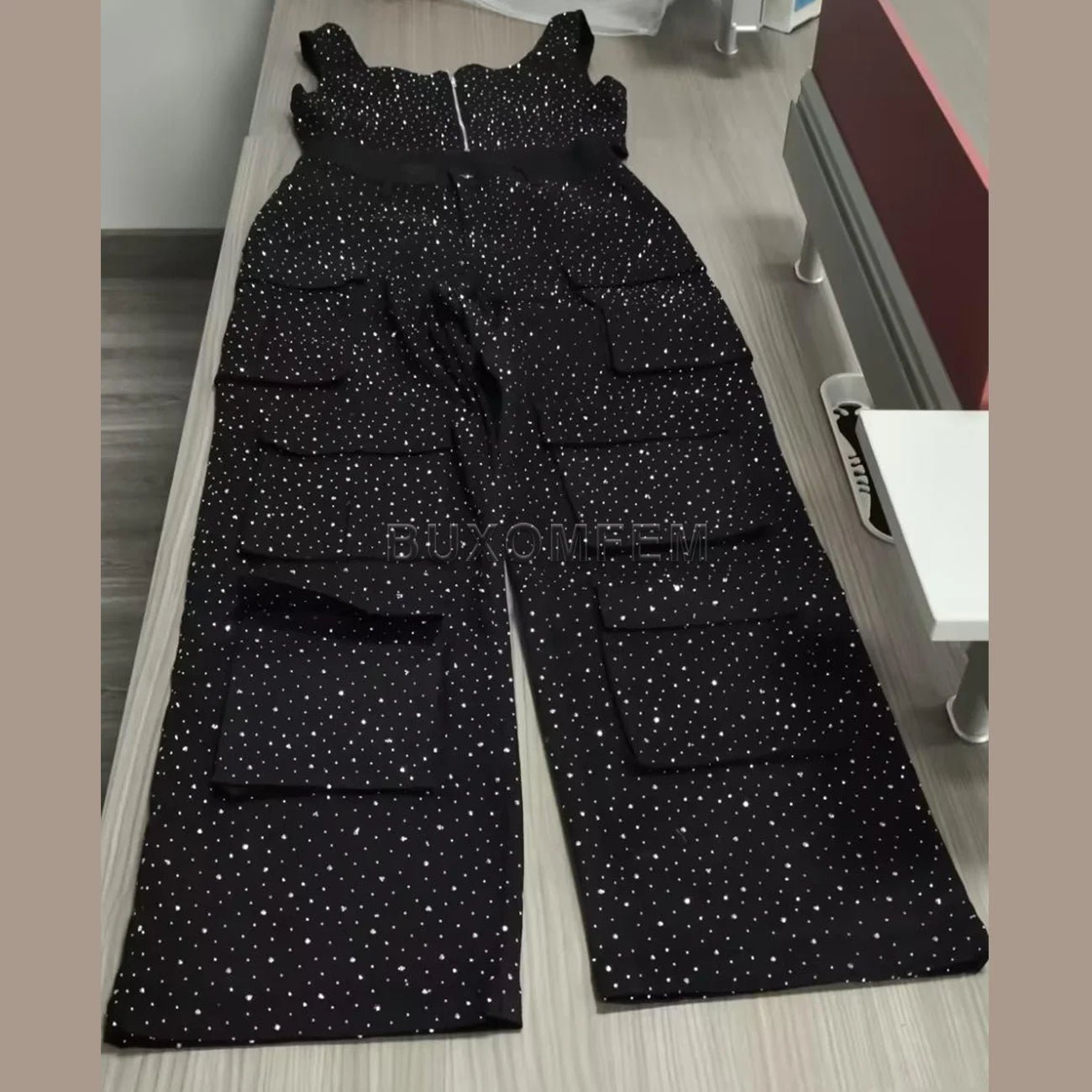 Ladies Diamond Strap Work Pants Set Fashion Push Up Trousers Women's Demin Jumpsuits Streetwear Outfits Evening Party Clothings