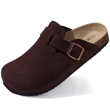 Comwarm Men Suede Clogs Slippers Classic Cork Footbed Mules Women Cozy Fashion Clogs Shoes With Arch Support Men Beach Sandals