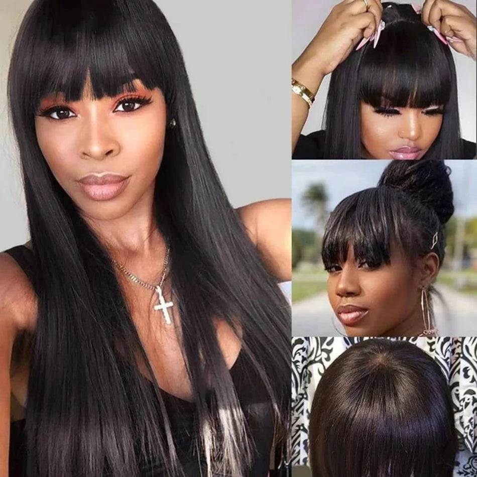 30 Inch Long Brazilian Wig Transparent Straight Lace Front Wig With Bangs Human Hair Wig 13x4 Lace Frontal Wigs For Women Choice