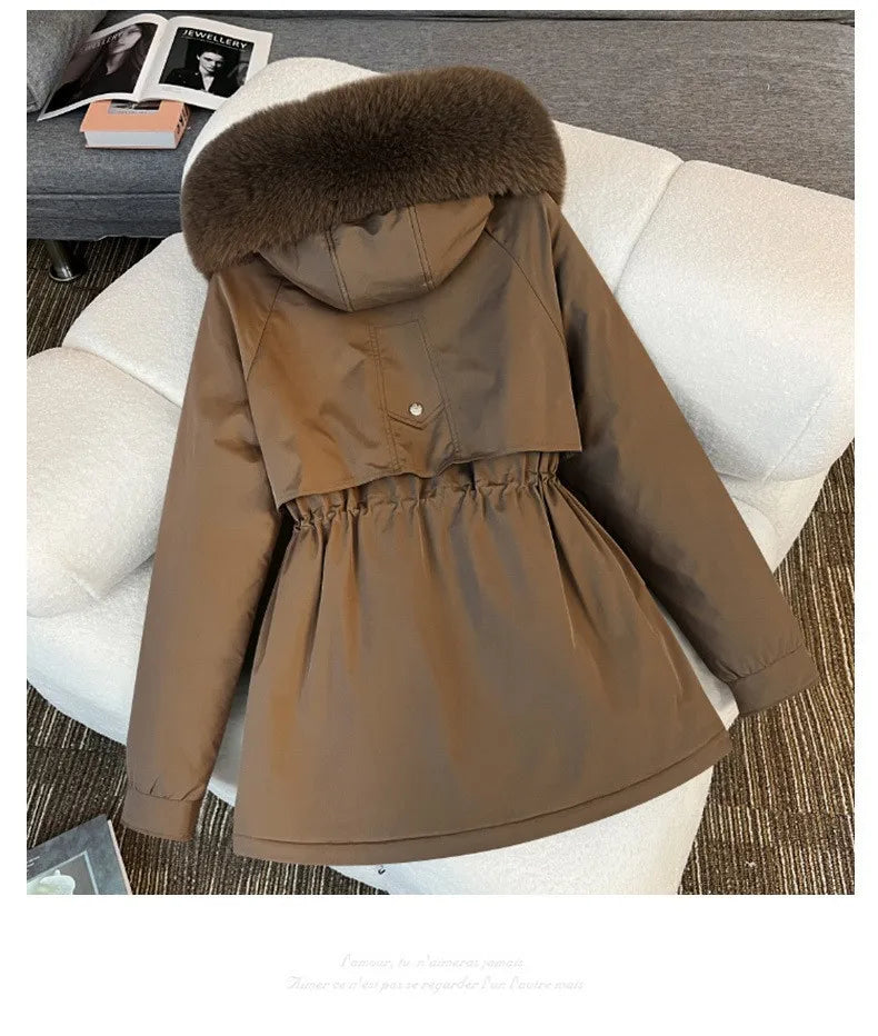 Women Big Fur collar Loose Parka Jacket Lady Medium Long Styles Down Cotton Outwear Winter Female Hooded Cotton Padded Coat