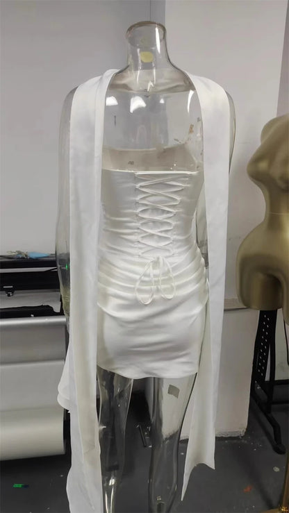 Mozision Off-shoulder Strapless Sexy Mini Dress Women Elegant Sleeveless Backless High Waist Draped Ruched Club Party Dresses