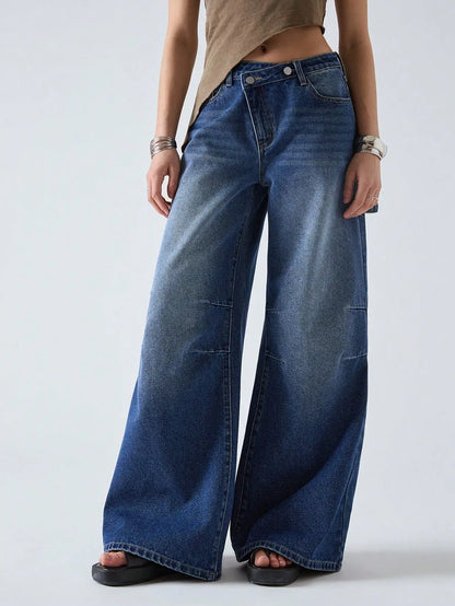 American retro wide leg jeans for women  spring new style  versatile and easy to wear