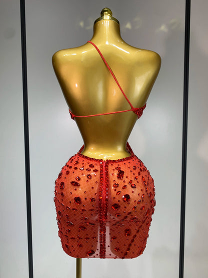 Sexy Sparkly Diamond Backless Short Dress 2025 Women Sleeveless Mesh See Through Evening Birthday Gown Singer Stage Outfit