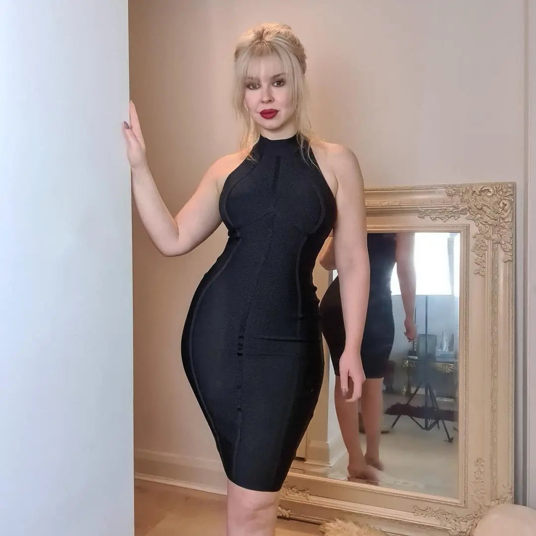 HQBORY Sexy sleeveless Vintage Black Bandage Dress Summer Women Slim Runway White Dress Bodycon Tank Turtleneck XL Vestido