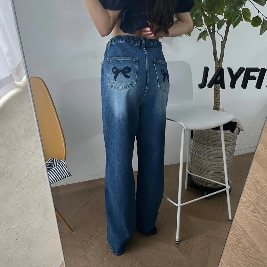 Retro High Waist Wide Leg Jeans Women's Cool Spicy Faionable Distred Straight Floor-Length Pants Dstring Side Stripe ...