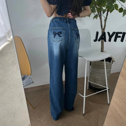Retro High Waist Wide Leg Jeans Women's Cool Spicy Faionable Distred Straight Floor-Length Pants Dstring Side Stripe ...