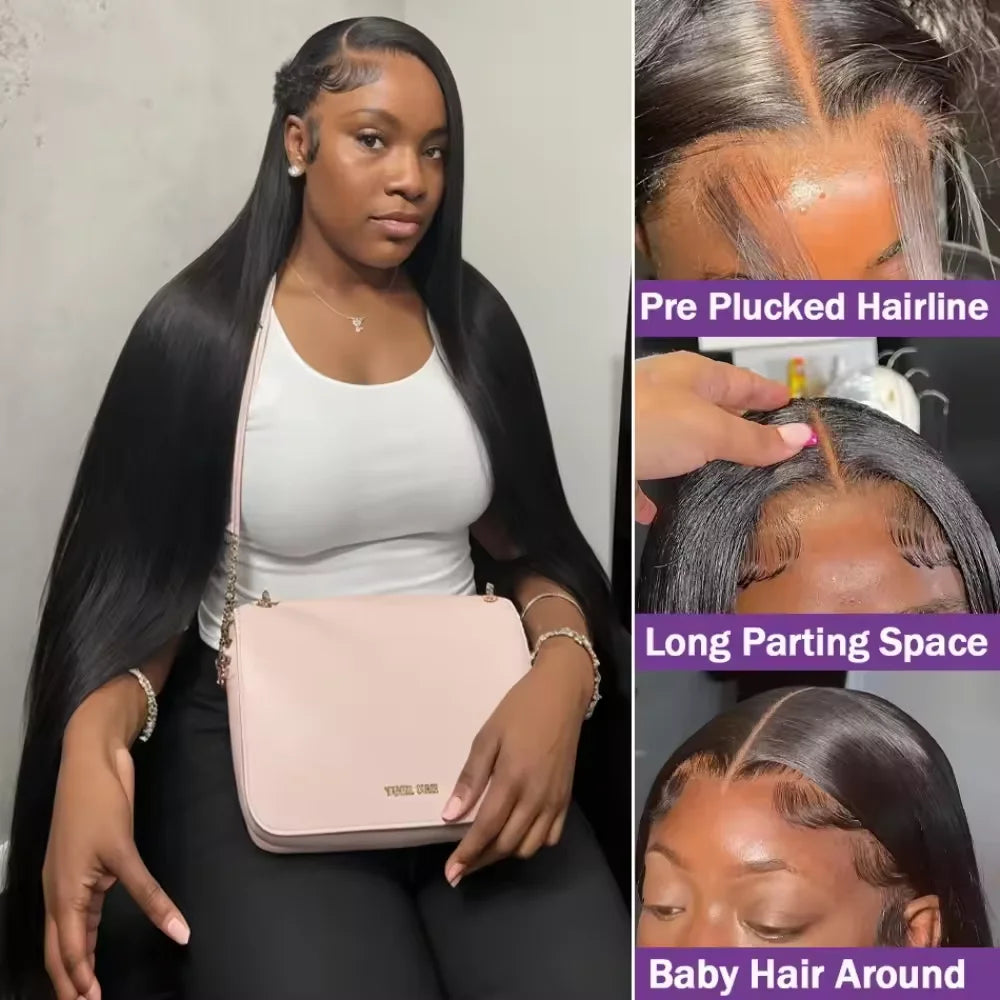 40 Inches HD Transparent Bone Straight 13x6 Lace Front Human Hair Wigs Brazilian Straight 13x4 Lace Frontal Wig For Women